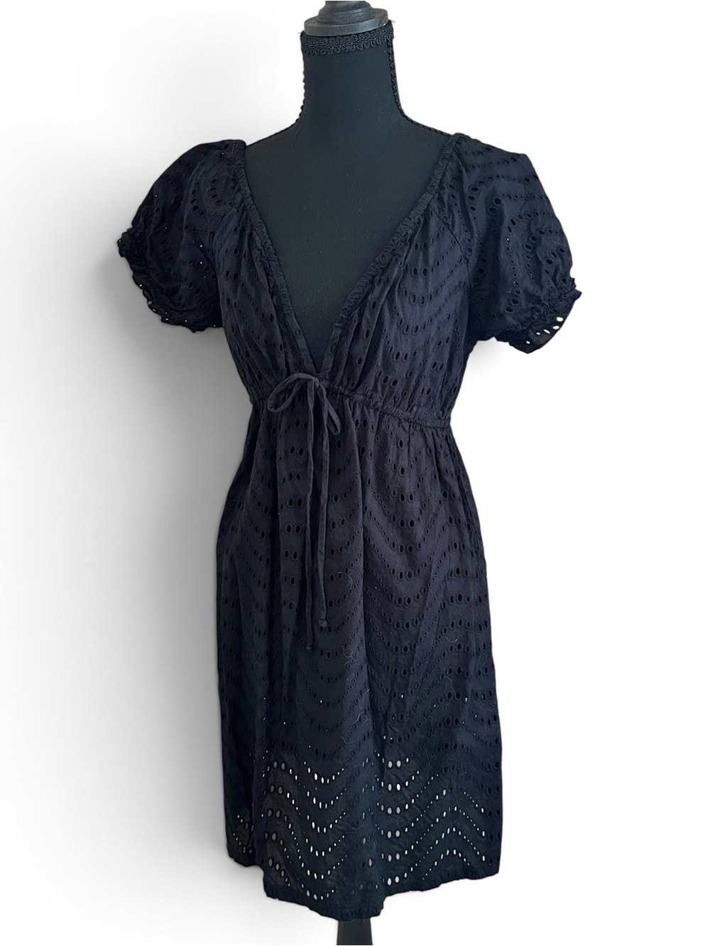 Valentina Naldi Black Eyelet Size S - V-Neck Midi Dress-Swim Coverup